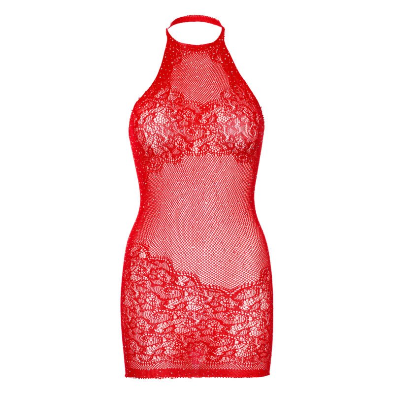 LEG AVENUE - RHINESTONE HALTER MINI DRESS ONE SIZE - RED - Kink&Play