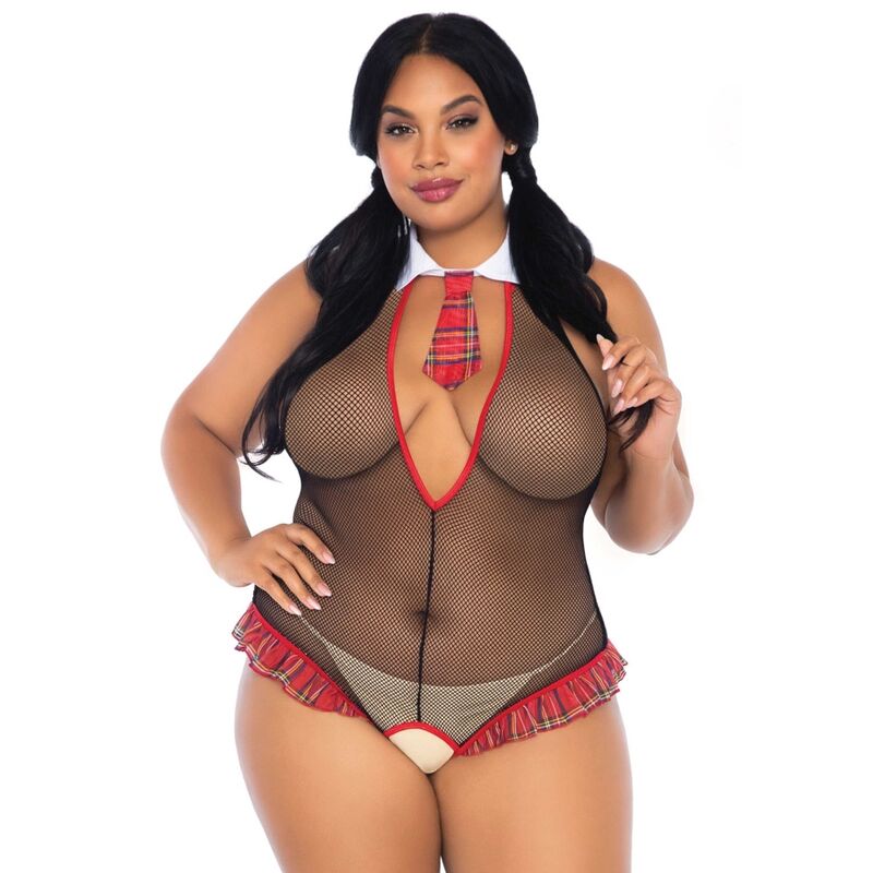 LEG AVENUE - SCHOOLGIRL CROTHLESS FITNESS TEDDY PLUS SIZE - Kink&Play