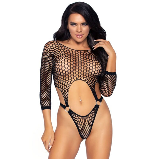 LEG AVENUE - TOP BODYSUIT WITH THONG BACK ONE SIZE - BLACK - Kink&Play