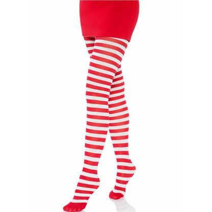 LEG AVENUE - WHITE/RED STRIPED TIGHTS - Kink&Play