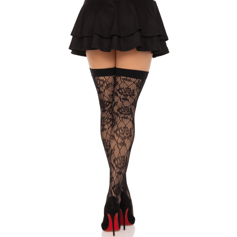 LEG AVENUE - WILD ROSES NET STOCKS BLACK - Kink&Play