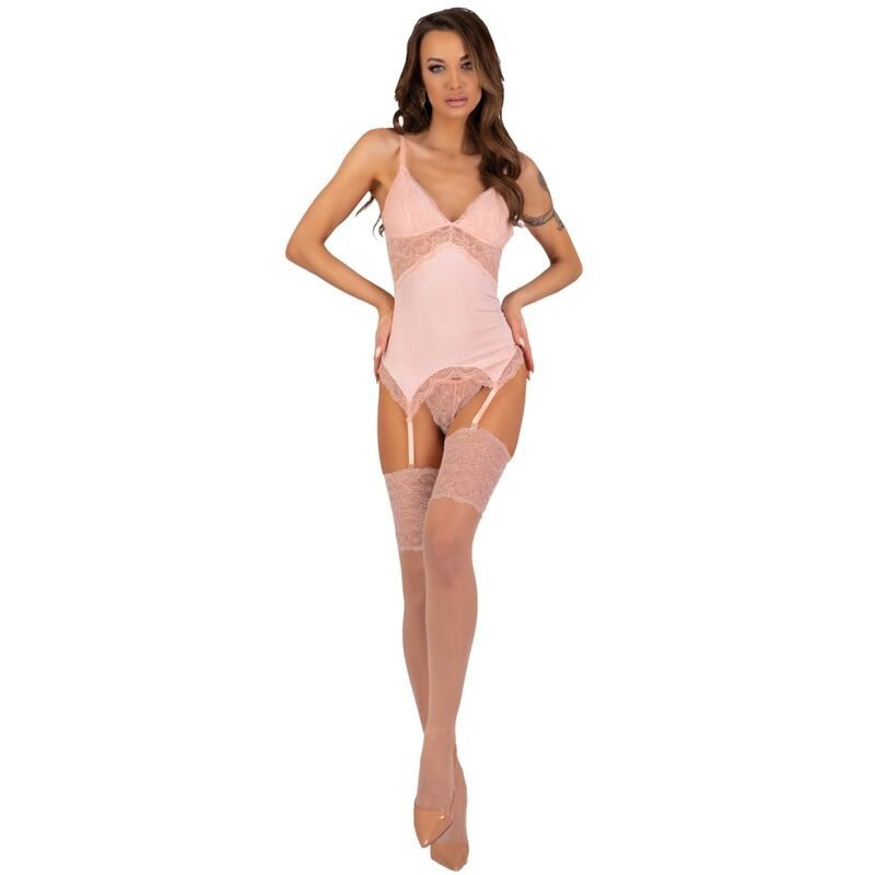 LIVCO CORSETTI FASHION - PERSINNE PEACH SET CORSET + PANTY + STOCKINGS - Kink&Play