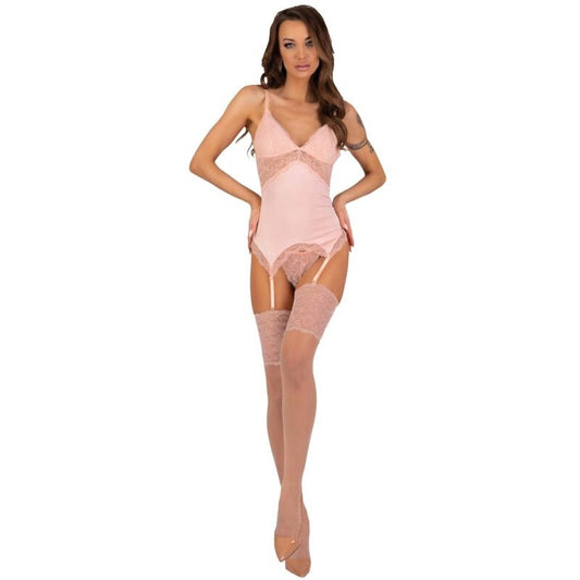 LIVCO CORSETTI FASHION - PERSINNE PEACH SET CORSET + PANTY + STOCKINGS - Kink&Play