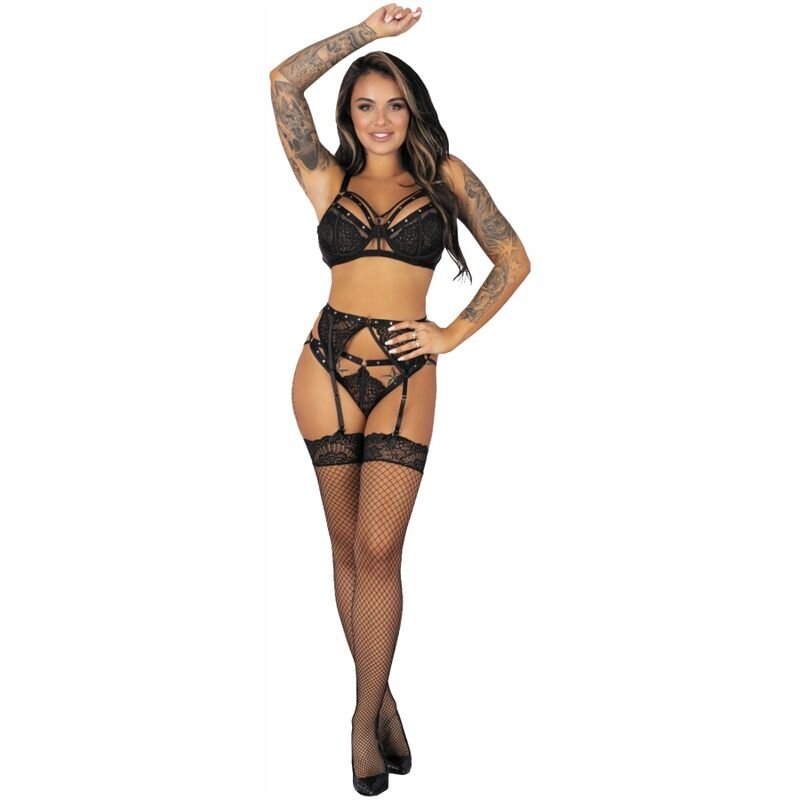 LIVCO CORSETTI FASHION - POJZON LC 90670 BRA + GARTER BELT + STOCKINGS + PANTY BLACK - Kink&Play