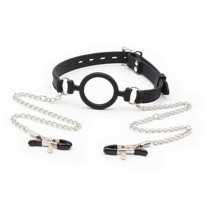 OHMAMA FETISH - RING GAG WITH CHAINS AND NIPPLE CLAMPS - Kink&Play
