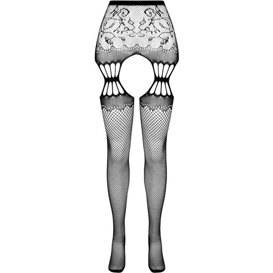 PASSION - S027 BLACK TIGHTS WITH GARTER ONE SIZE - Kink&Play