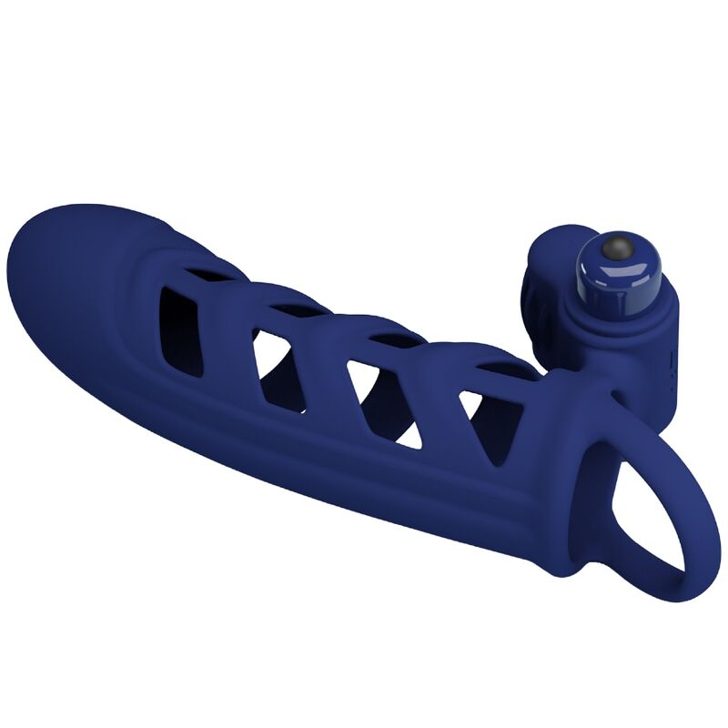 PRETTY LOVE - ALTAF VIBRATOR RING WITH SILICONE SHEATH BLUE - Kink&Play