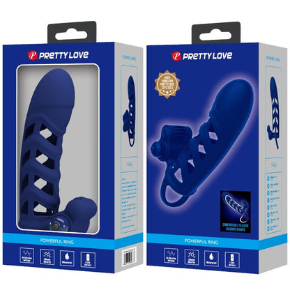 PRETTY LOVE - ALTAF VIBRATOR RING WITH SILICONE SHEATH BLUE - Kink&Play