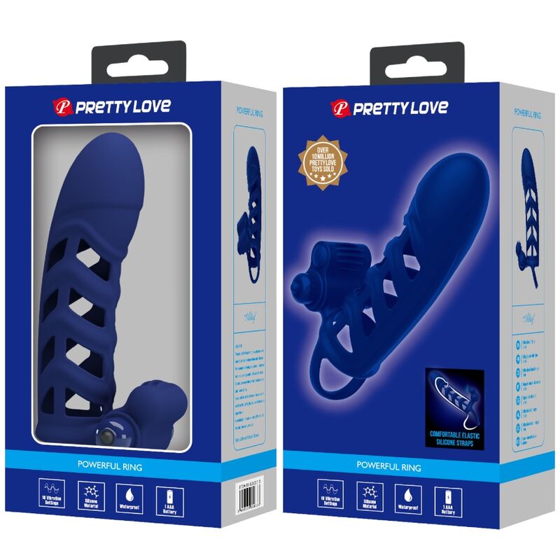 PRETTY LOVE - ALTAF VIBRATOR RING WITH SILICONE SHEATH BLUE - Kink&Play
