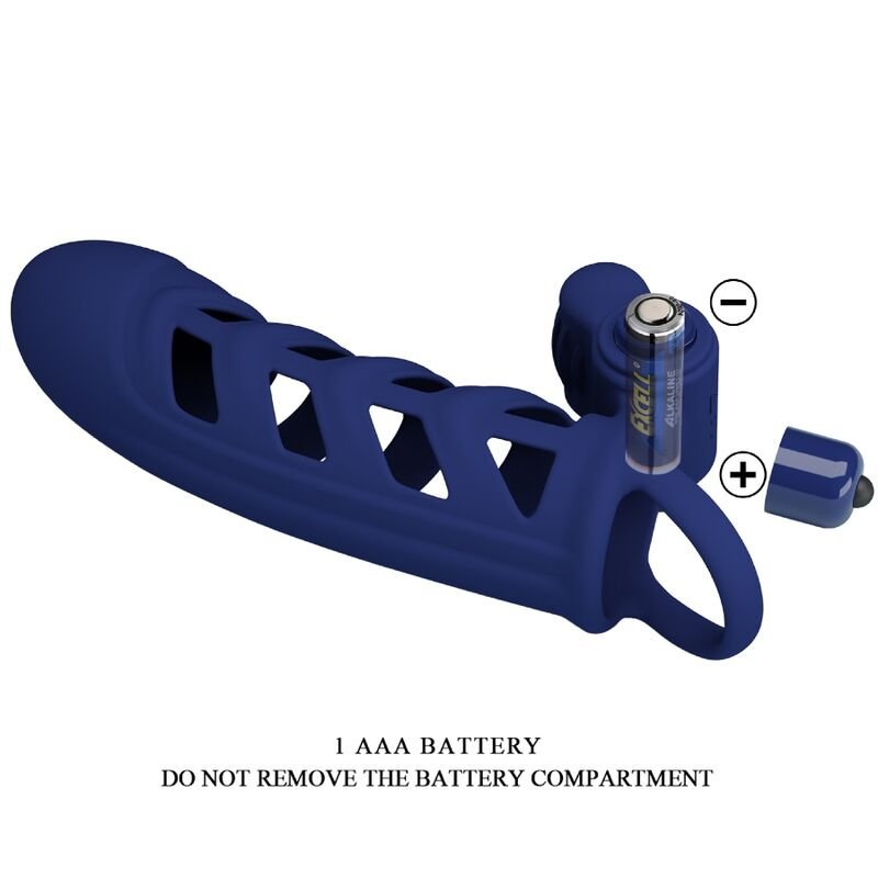PRETTY LOVE - ALTAF VIBRATOR RING WITH SILICONE SHEATH BLUE - Kink&Play