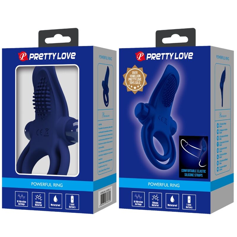 PRETTY LOVE - BRONSON DOUBLE RING WITH VIBRATION BLUE - Kink&Play