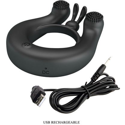 PRETTY LOVE - DAHLIA VIBRATING RING + CLITORIS STIMULATOR 12 VIBRATIONS BLACK - Kink&Play