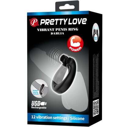 PRETTY LOVE - DAHLIA VIBRATING RING + CLITORIS STIMULATOR 12 VIBRATIONS BLACK - Kink&Play