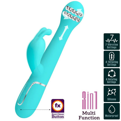 PRETTY LOVE - DEJON RABBIT VIBRATOR 3 IN 1 MULTIFUNCTION AQUA GREEN - Kink&Play