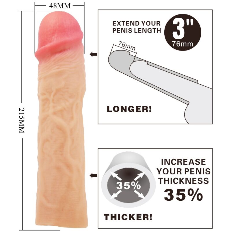 PRETTY LOVE - DEREK PENIS SLEEVE WITH 7.6 CM EXTENSION FLESH - Kink&Play