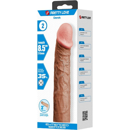 PRETTY LOVE - DEREK PENIS SLEEVE WITH 7.6 CM EXTENSION MULATTO - Kink&Play