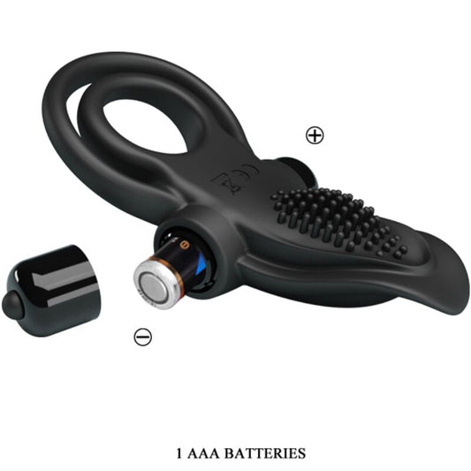 PRETTY LOVE - DOUBLE VIBRATING RING + CLITORIS STIMULATOR 10 VIBRATIONS BLACK - Kink&Play