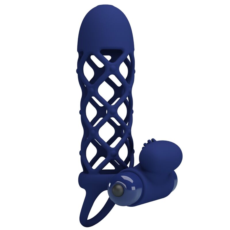 PRETTY LOVE - GIANN VIBRATOR RING WITH SILICONE SHEATH BLUE - Kink&Play