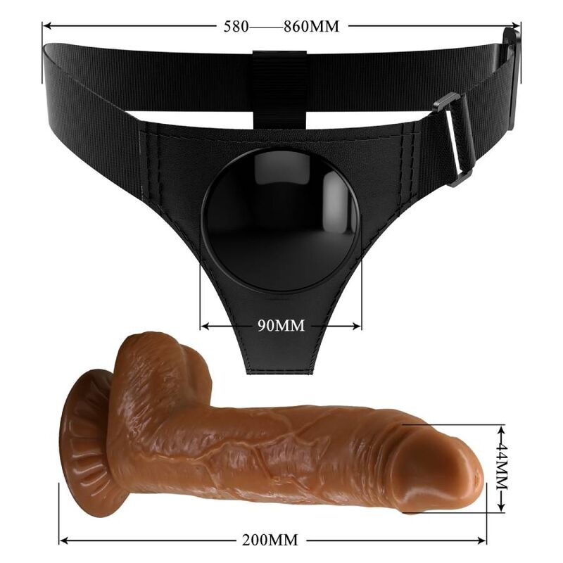 PRETTY LOVE - HARNESS BRIEFS UNIVERSAL HARNESS WITH DILDO MICHEAL 20 CM BLACK - Kink&Play