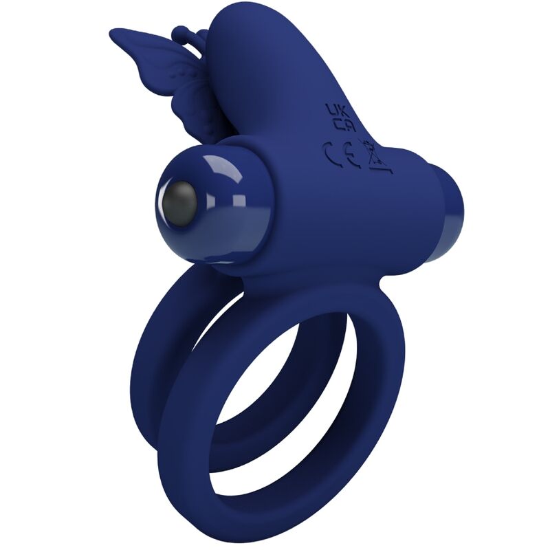 PRETTY LOVE - JAMELE DOUBLE RING WITH VIBRATION & BUTTERFLY STIMULATOR BLUE - Kink&Play