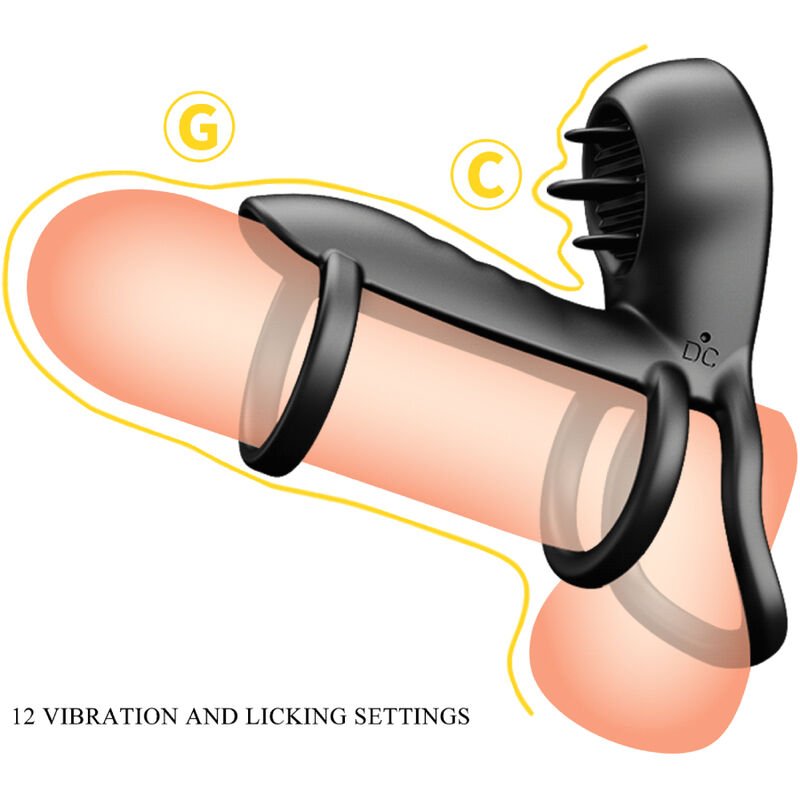PRETTY LOVE - JAMMY PENIS SHEATH 12 VIBRATIONS WITH RECHARGEABLE SILICONE TONGUE - Kink&Play