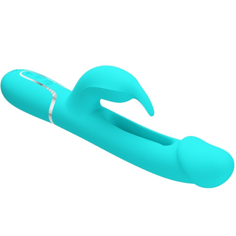 PRETTY LOVE - KAMPAS RABBIT 3 IN 1 MULTIFUNCTION VIBRATOR WITH TONGUE AQUA GREEN - Kink&Play