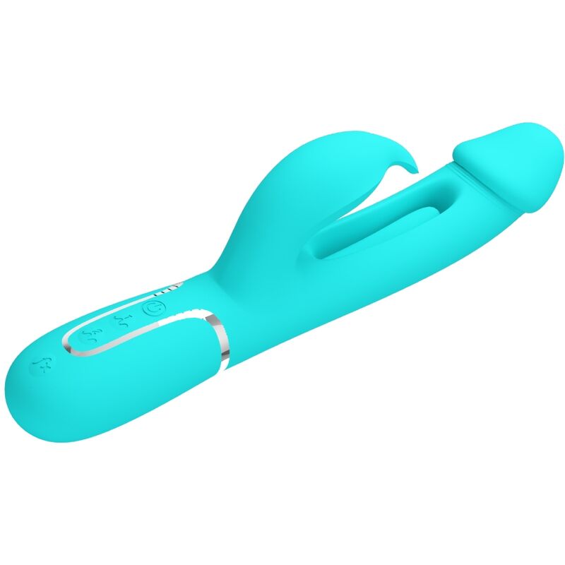 PRETTY LOVE - KAMPAS RABBIT 3 IN 1 MULTIFUNCTION VIBRATOR WITH TONGUE AQUA GREEN - Kink&Play