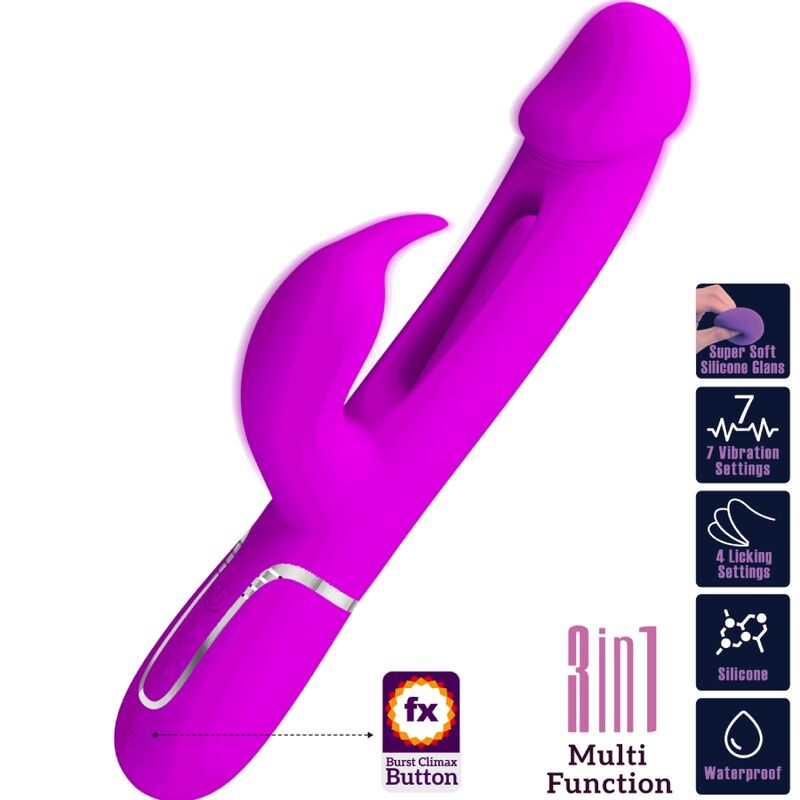 PRETTY LOVE - KAMPAS RABBIT 3 IN 1 MULTIFUNCTION VIBRATOR WITH TONGUE FUCHSIA - Kink&Play