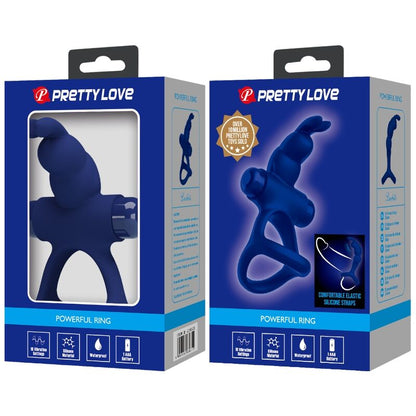 PRETTY LOVE - LUCHITO DOUBLE VIBRATING RING RABBIT BLUE - Kink&Play