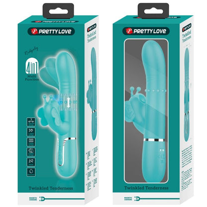 PRETTY LOVE - MULTIFUNCTION RABBIT VIBRATOR 4 IN 1 BUTTERFLY AQUA GREEN - Kink&Play