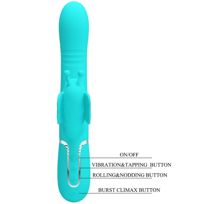 PRETTY LOVE - MULTIFUNCTION RABBIT VIBRATOR 4 IN 1 BUTTERFLY AQUA GREEN - Kink&Play
