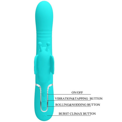 PRETTY LOVE - MULTIFUNCTION RABBIT VIBRATOR 4 IN 1 BUTTERFLY AQUA GREEN - Kink&Play