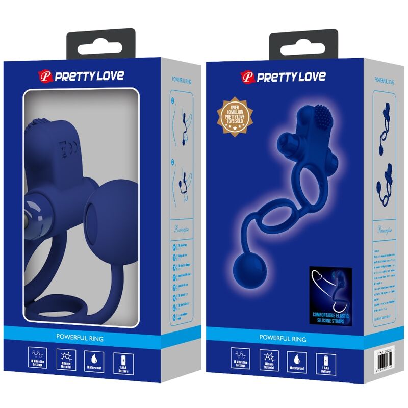 PRETTY LOVE - REMINGTON DOUBLE VIBRATING RING WITH PLUG BLUE - Kink&Play