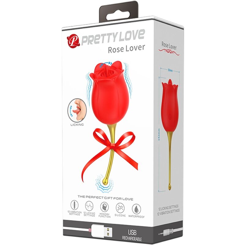 PRETTY LOVE - ROSE LOVER ROSE CLITORIS STIMULATOR 12 VIBRATIONS RED - Kink&Play