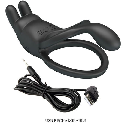 PRETTY LOVE - SETH DOUBLE VIBRATING RING RABBIT 7 VIBRATIONS BLACK - Kink&Play