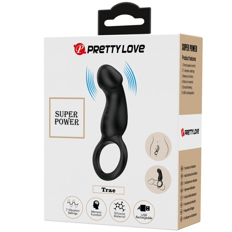 PRETTY LOVE - TRAE VIBRATING BLACK RING WITH STIMULATOR - Kink&Play