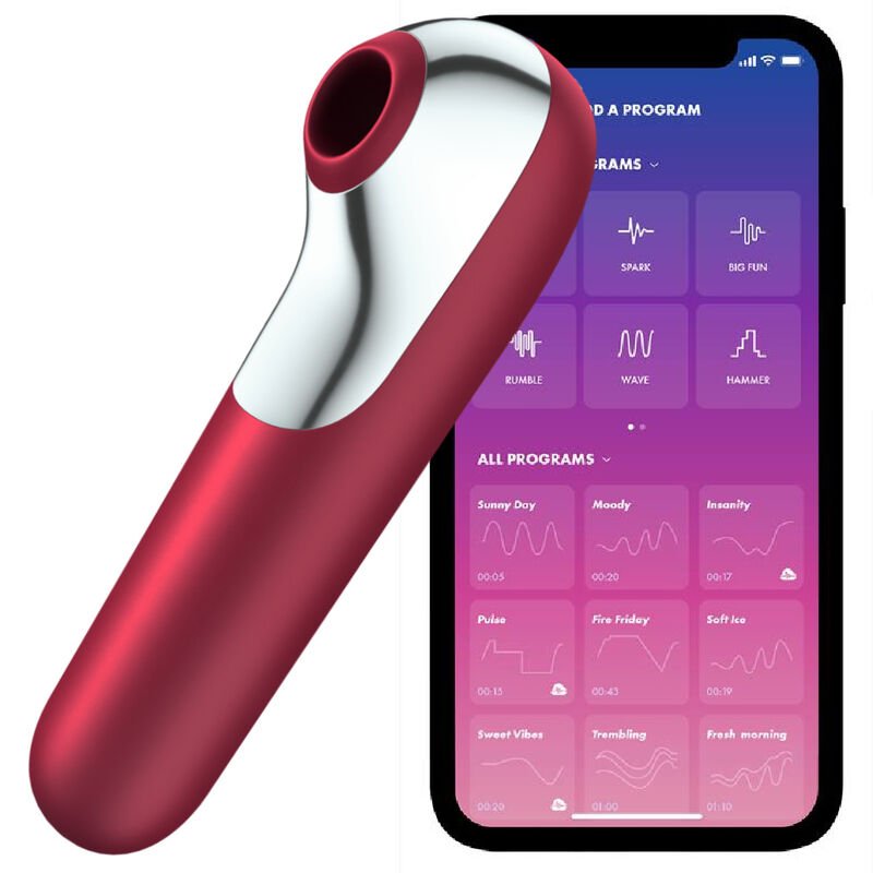 SATISFYER - DUAL LOVE VIBRATOR AND SUCTIONER WITH PULSED AIR RED - Kink&Play
