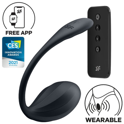 SATISFYER - RIBBED PETAL G POINT STIMULATOR REMOTE CONTROL BLACK FREE APP - Kink&Play