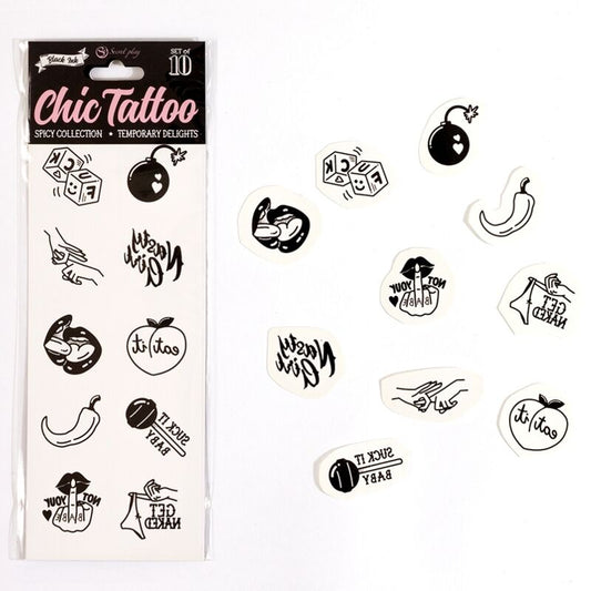 SECRET PLAY - SET OF 10 SPICY COLLECTION TEMPORARY TATTOOS - Kink&Play