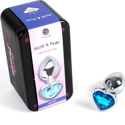 SECRETPLAY - METAL BUTT PLUG BLUE HEART SMALL SIZE 7 CM - Kink&Play
