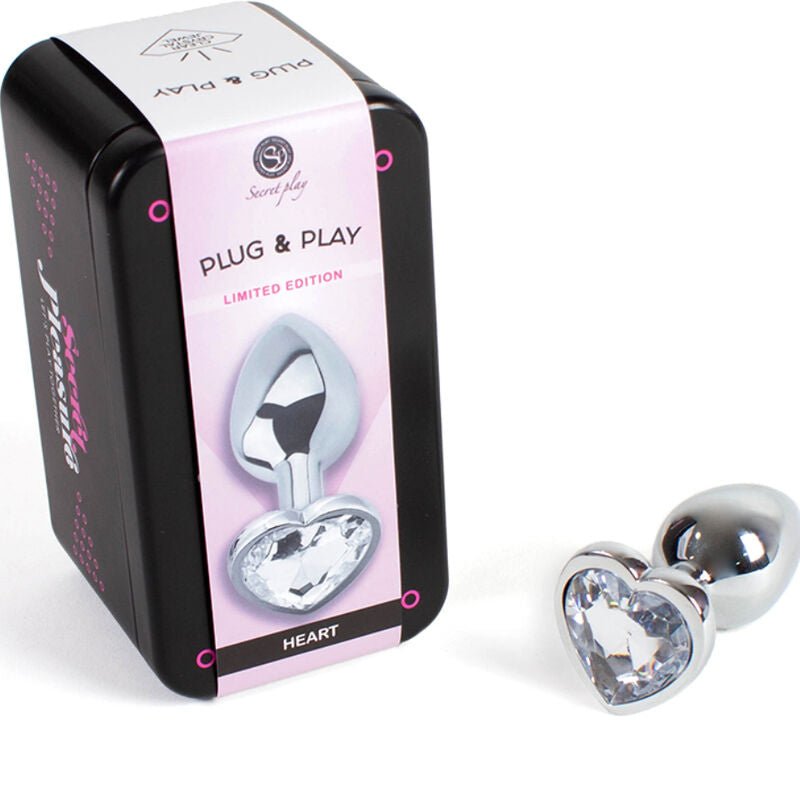 SECRETPLAY - METAL BUTT PLUG CLEAR CRYSTAL HEART SMALL SIZE 7 CM - Kink&Play