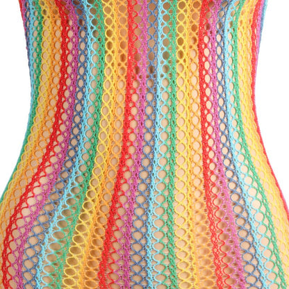 SUBBLIME - 952341 RAINBOW FISHNET DRESS ONE SIZE - Kink&Play