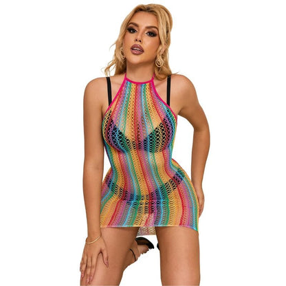 SUBBLIME - 952341 RAINBOW FISHNET DRESS ONE SIZE - Kink&Play