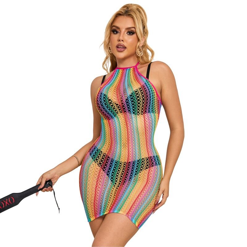 SUBBLIME - 952341 RAINBOW FISHNET DRESS ONE SIZE - Kink&Play