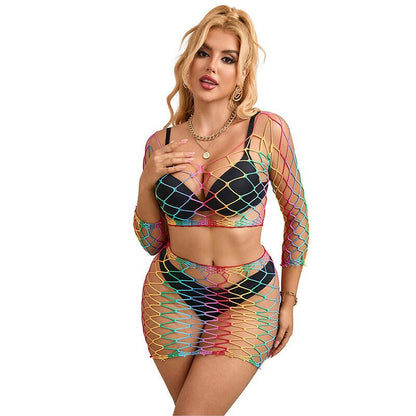 SUBBLIME - 952440 2 - PIECE FISHNET SET LONG SLEEVE RAINBOW ONE SIZE - Kink&Play