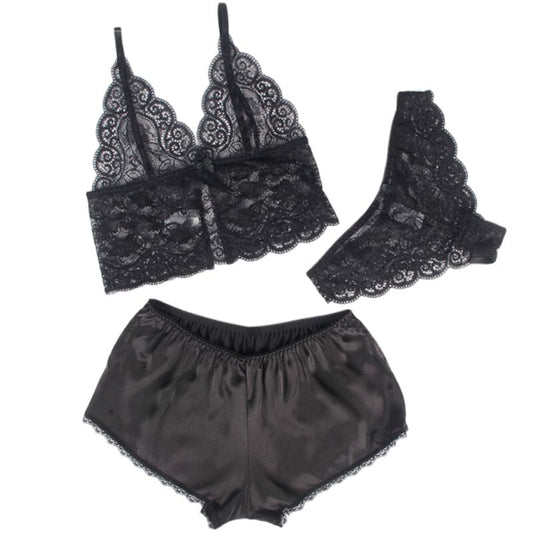 SUBBLIME - 953911 SILK AND LACE NIGHTGOWN + PANTIES BLACK S/M - Kink&Play