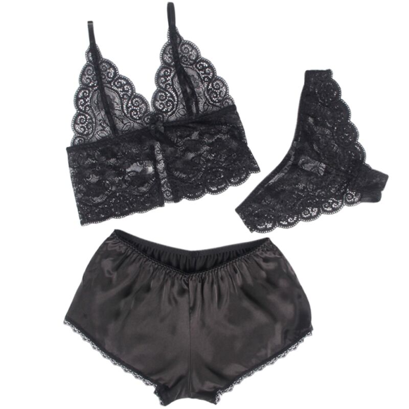SUBBLIME - 953911 SILK AND LACE NIGHTGOWN + PANTIES BLACK S/M - Kink&Play
