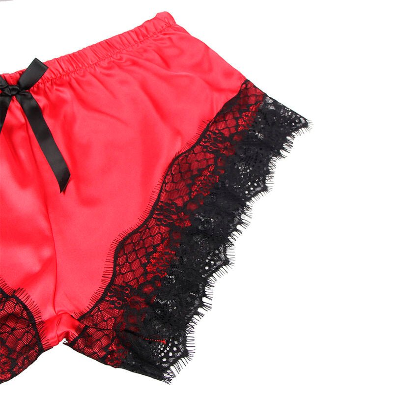 SUBBLIME - 953959 CASUAL SILK NIGHTGOWN + LACE PANTS BLACK/RED S/M - Kink&Play