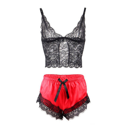 SUBBLIME - 953966 CASUAL SILK NIGHTGOWN + LACE PANTS BLACK/RED L/XL - Kink&Play