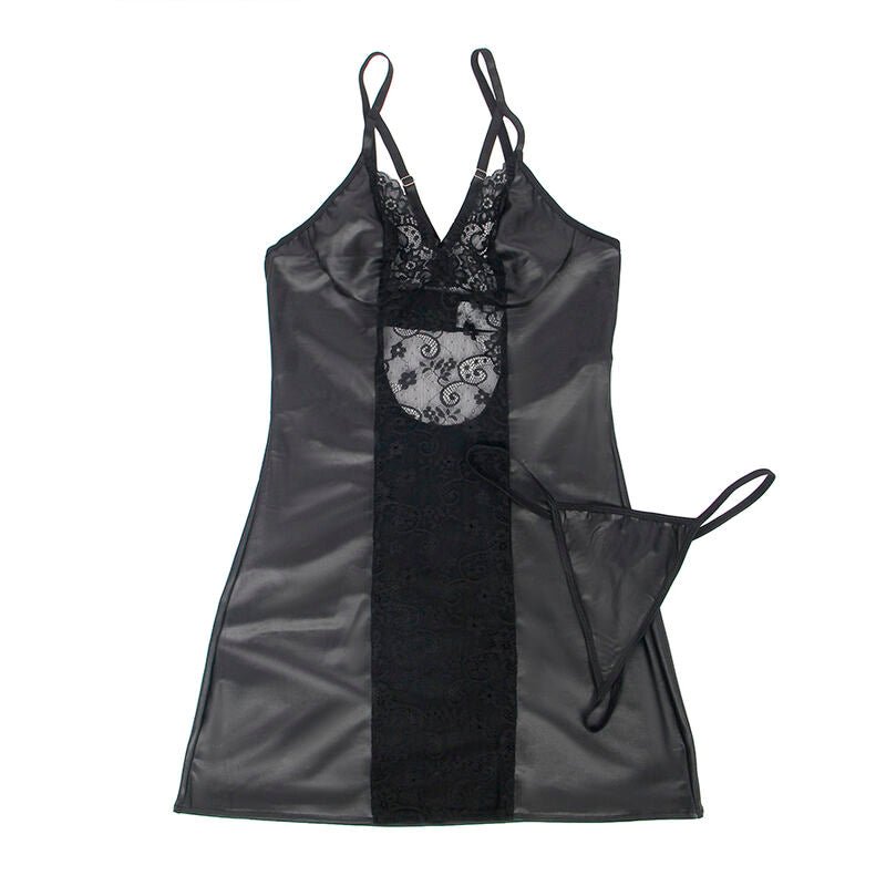 SUBBLIME - 954161 DRESS + THONG LEATHER BLACK S/M - Kink&Play